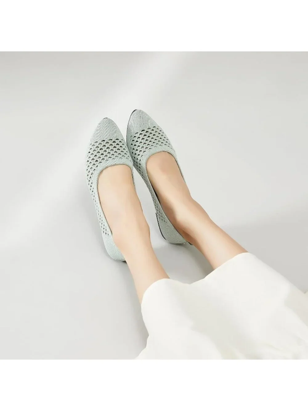 Women's Light Green Comfortable Pointed Toe Slip On Business Casual Ballet Flats